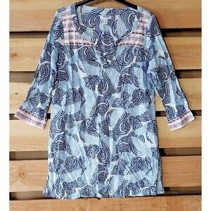 OLD NAVY Womens Medium LIGHTWEIGHT COTTON TUNIC BEACH DRESS AQUA BLUE PAISLEY